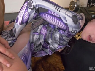 Futuristic sex cyborg Keira Croft gets creampied during a double penetratio